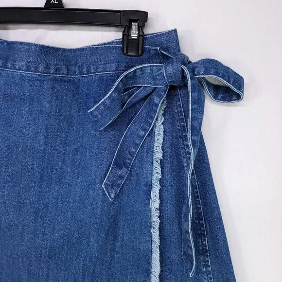 Madewell Raw-Hem Mini Wrap Jean Skirt in Cardiff Wash Size 6 Blue Denim - Picture 7 of 10